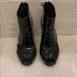 Black patent leather booties